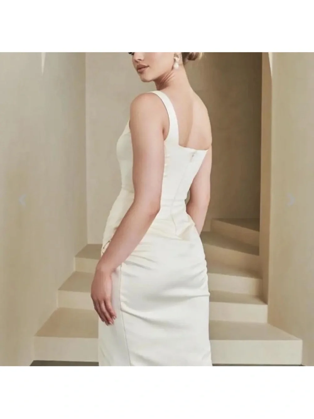 Lavish Alice Ivory Square-Neck Midi Bodycon Dress